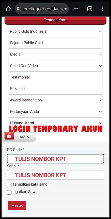 Login Temporary Akun Public Gold Indonesia